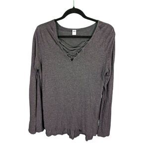 Old Navy Super Soft Long Sleeve Lace-Up Charcoal w/Gold Flecks Women's Medium